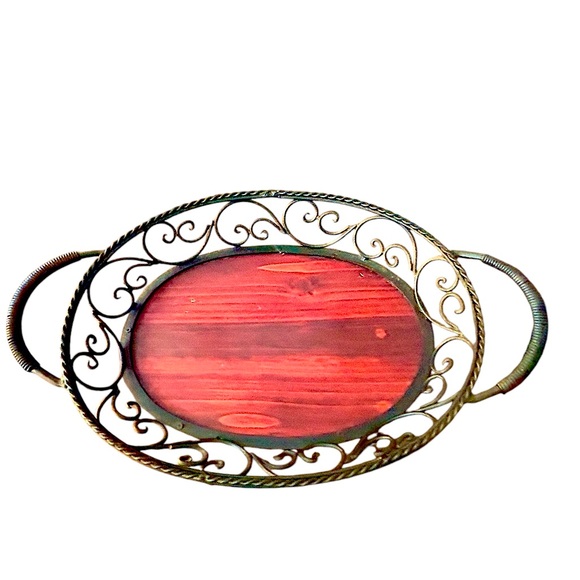 EUC! TEMP-TATIONS CAST IRON AND WOOD SERVING TRAY - Picture 7 of 11